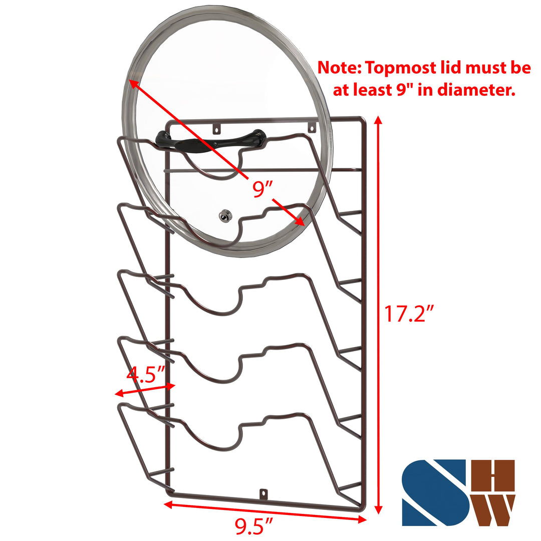 Wall Door Mounted Pot Lid Rack, 9.5 Wx4.5 Dx17.2 H, Bronze Finish