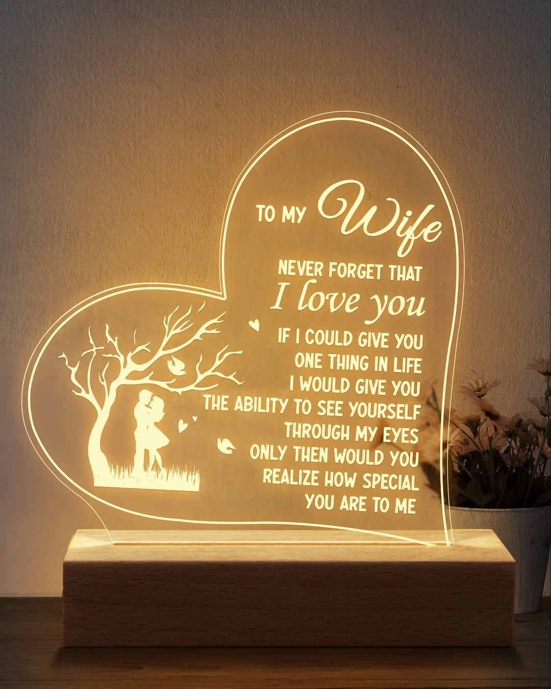 Calibron Mothers Day Gifts for Wife, Wife Birthday Gift Ideas 6.9 Inch Engraved Night Light Anniversary Birthday Gifts for Wife from Husband, Romantic Gifts for Her
