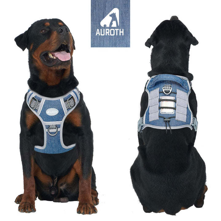 AUROTH Tactical Dog Harness for Small Medium Large Dogs No Pull Adjustable Pet Harness Reflective K9 Working Training Easy Control Pet Vest Military Service Dog Harnesses (L, Denim Blue)