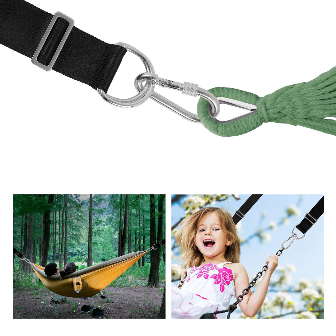 Camping Hammock (6FT) x 2 Tree Swing Straps Hanging kit 4 D-Ring,Extra Long Strap with 2 Heavy Duty Safety Lock Carabiner Hooks for Kids-2 Pack(Black)
