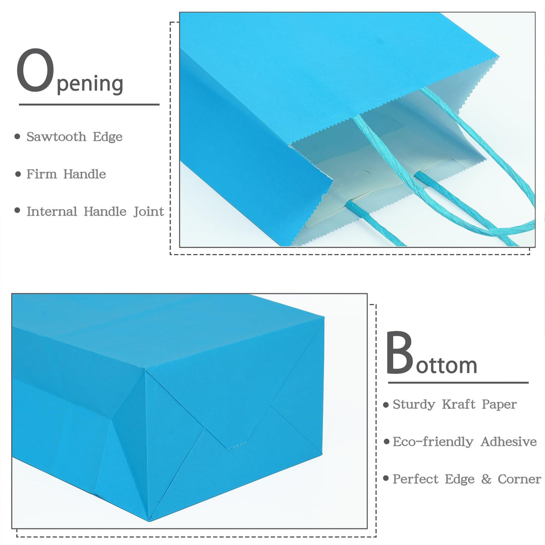 AZOWA Gift Bags Blue Kraft Paper Bags with Handles (6 x