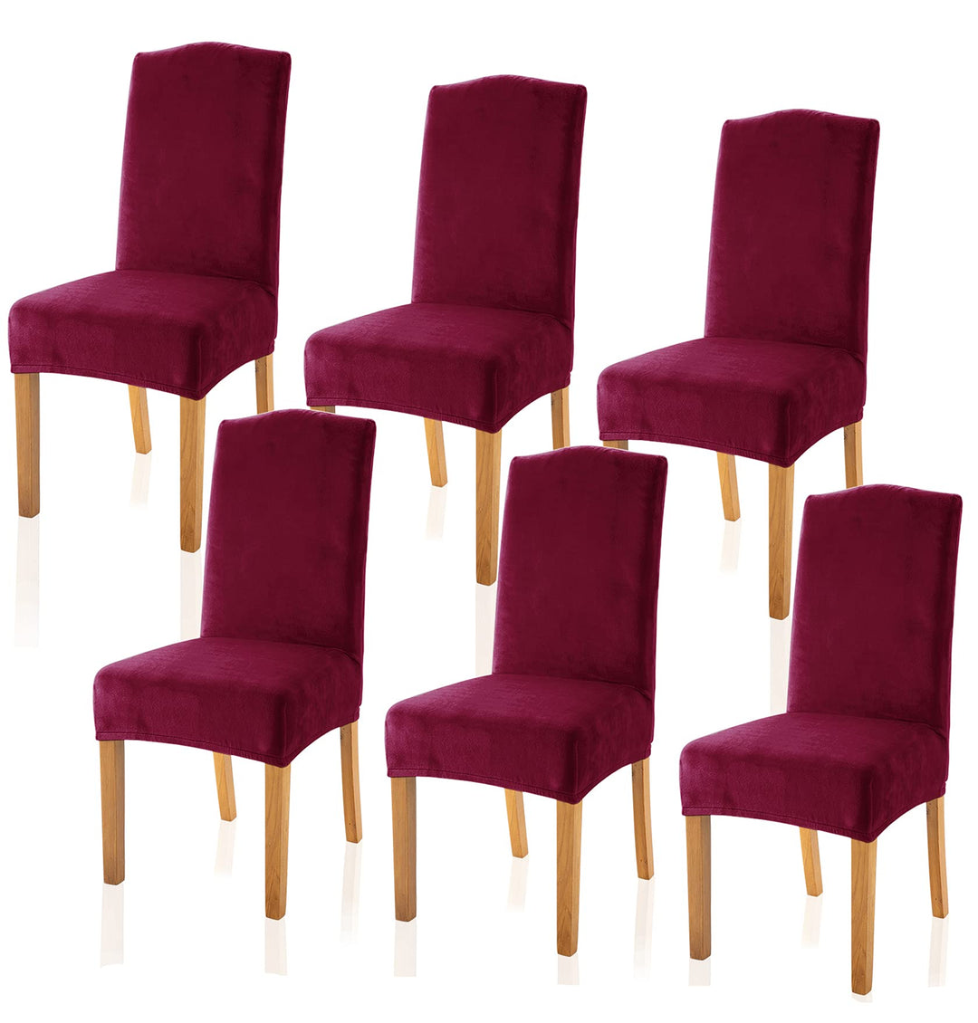 Velvet Chair Covers for Dining Room Set of 6, Soft Plush Dining Chair Slipcover, Stylish Removable Dining Room Chair Cover, Antislip Kitchen Chair Covers(6 Pack, Black)