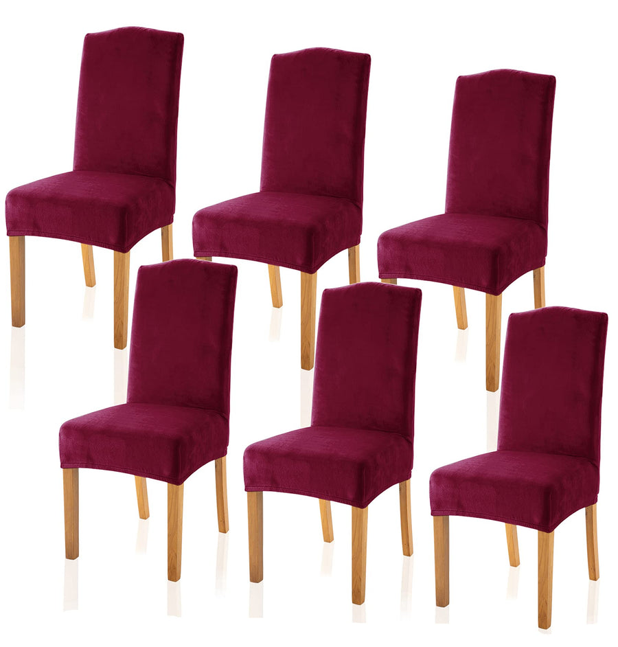 Velvet Chair Covers for Dining Room Set of 6, Soft Plush Dining Chair Slipcover, Stylish Removable Dining Room Chair Cover, Antislip Kitchen Chair Covers(6 Pack, Black)