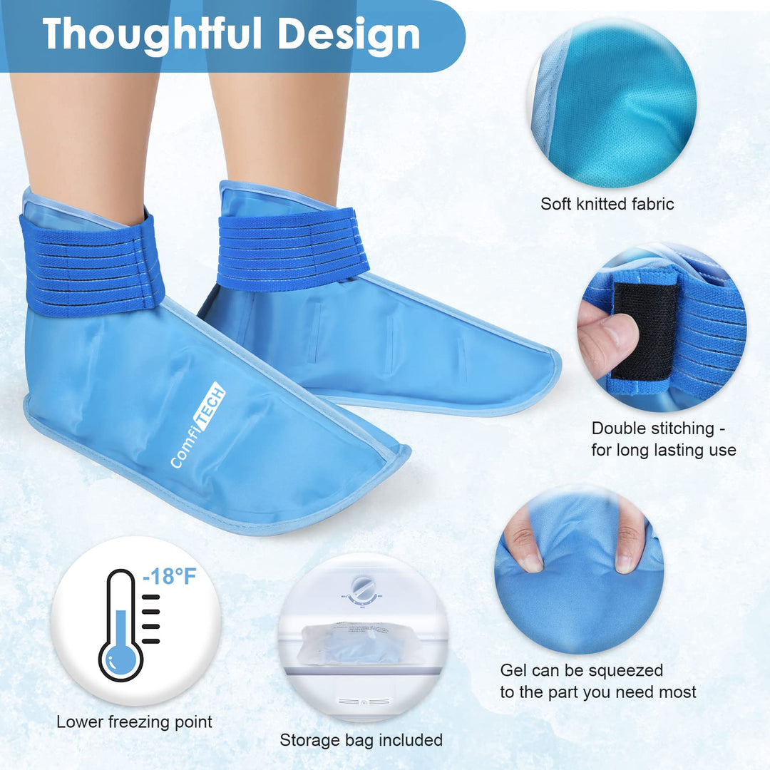 ComfiTECH Foot Ice Pack Wrap for Swollen Feet Ice Pack for Foot Recovery Ice Boot for Foot and Ankle Swelling Relief, Heel Ice Pack Wrap Plantar Fasciitis Achilles Tendonitis, 2 Packs M Blue