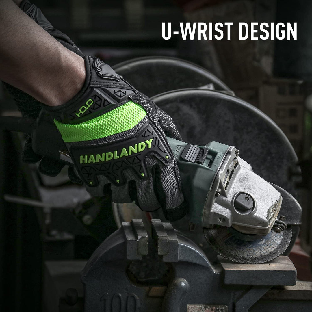 Utility Work Gloves, Men &amp; Women, Silicone Grip Synthetic Leather Work Gloves, TPR Protector, Breathable Mechanic Working Gloves with Touchscreen (L, Green)
