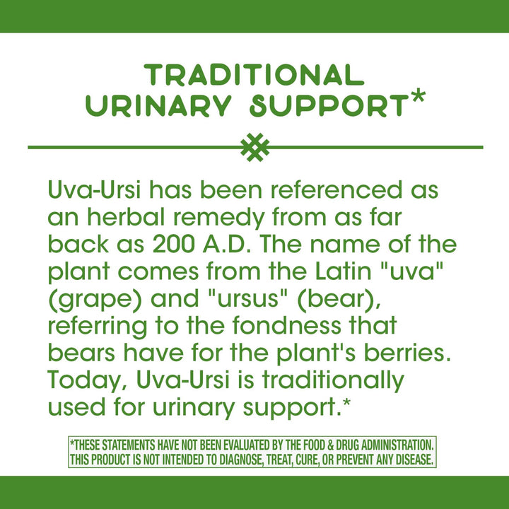Nature&#39;s Way Uva Ursi – 1,110 mg per 3-capsule Serving - Traditional Urinary Support* - Non-GMO Project Verified - Herbal Dietary Supplement - Gluten Free - 100 Vegan Capsules