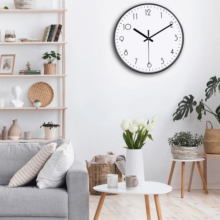 12&#39;&#39; Modern Wall Clock Silent Non-Ticking Quality Quartz Movement Powered by Battery, Easy to Watch, Ldeal for Decorating Bedroom, Kitchen, School, Office