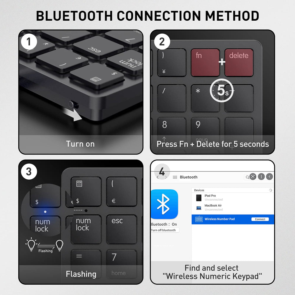 Bluetooth Number Pad Wireless Numeric Keypad Numpad 26 Keys Portable Mini Financial Accounting Rechargeable Numeric Pad for Laptop Desktop, PC, Surface Pro, Notebook (Black)