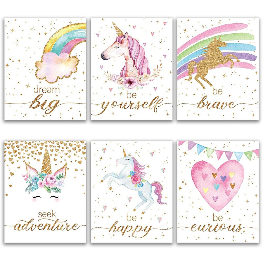 Inspirational Unicorn Decor for Girls Room Bedroom Classroom, Unicorn Wall Decor for Girls Kids, Unicorn Watercolor Decorations for Bedroom Home Living Room, Unicorn Posters Gifts for Unicorn Lover, Unicorn Art Prints Set of 6 (8”X10”) Unframed-8