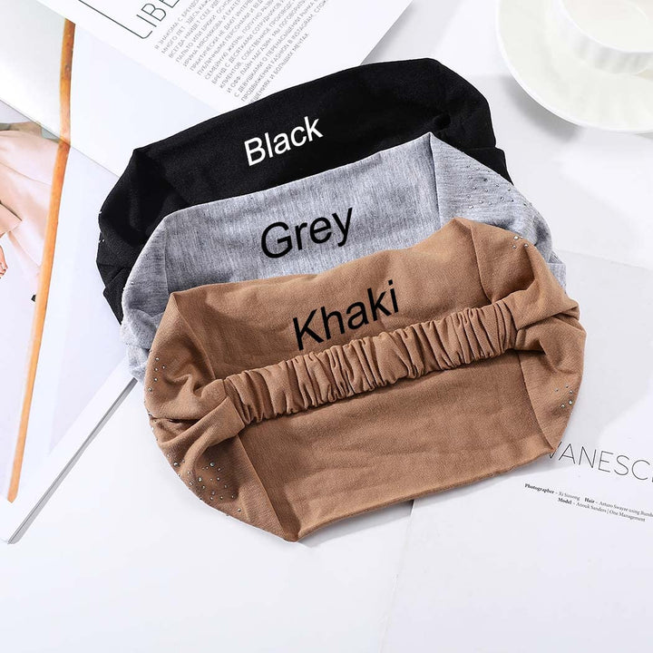 Crystal Wide Headbands Rhinestone Head Bands Black Turban Headband Elastic African Head Wraps Sport Hair Bands for Women and Girls Pack of 3 (set 2)