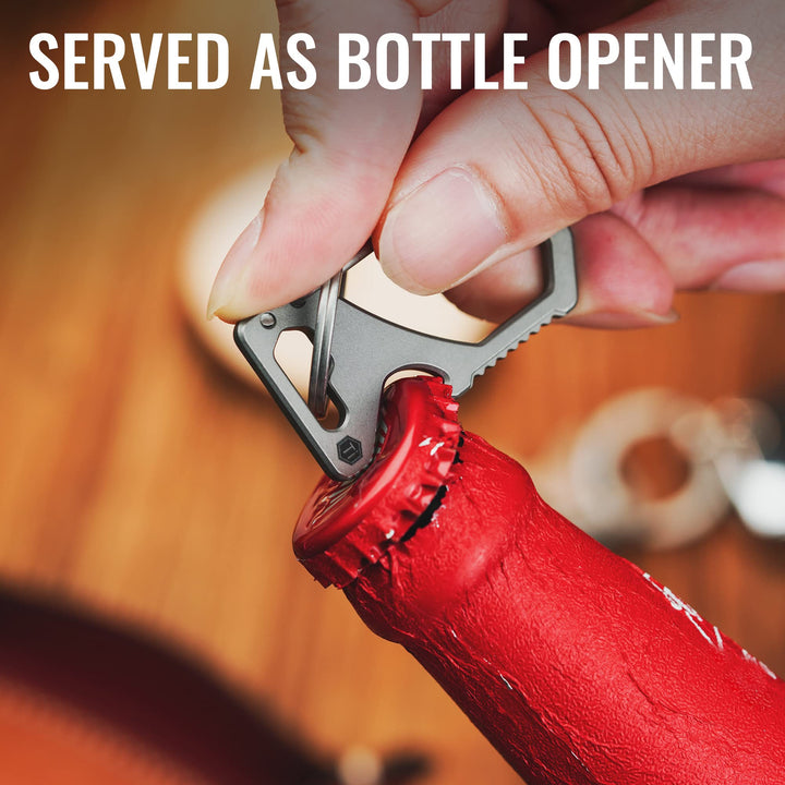 KM05 Small Titanium Carabiner Keychain Clip, 2 inch Beer Bottle Opener Key Holder Heavy Duty Multitool with Screw Bit Driver for Men &amp; Women