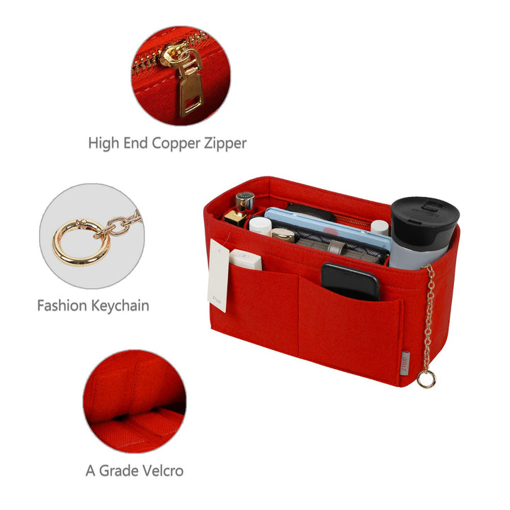 Purse Organizer Insert, Felt Purse Organizer with Zipper and Sewn Bottom Insert, Fit Speedy Neverfull Graceful,6 Sizes (Large, Red)