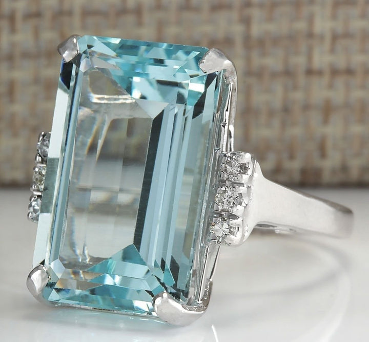 DOCCESTU Vintage Fashion Women 925 Silver Aquamarine Gemstone Ring Engagement Wedding Jewelry Size 5-11 (9#)