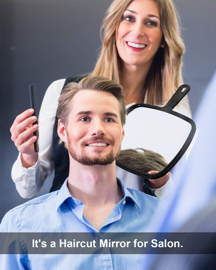 Extra Large Hand Mirror, Salon Barber Hairdressing Handheld Mirror with Handle (Square Black 9 x 12.4)