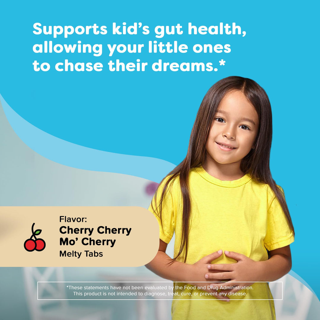 Renzo's Kids Probiotic, Dissolvable Probiotics for Digestive Health & Immune Support, 60 Cherry-Flavored Melty Tabs
