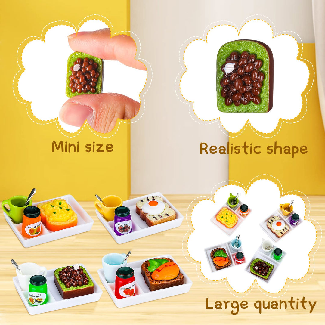 Miniature Tea Dollhouse Kitchen Accessories Set Mini Food for Dollhouse Snacks Resin Kitchen Accessories Juice Hamburger Milk Bread Jam Cup Egg Pretend Play Food Toys (Rich Style,20 Pieces)