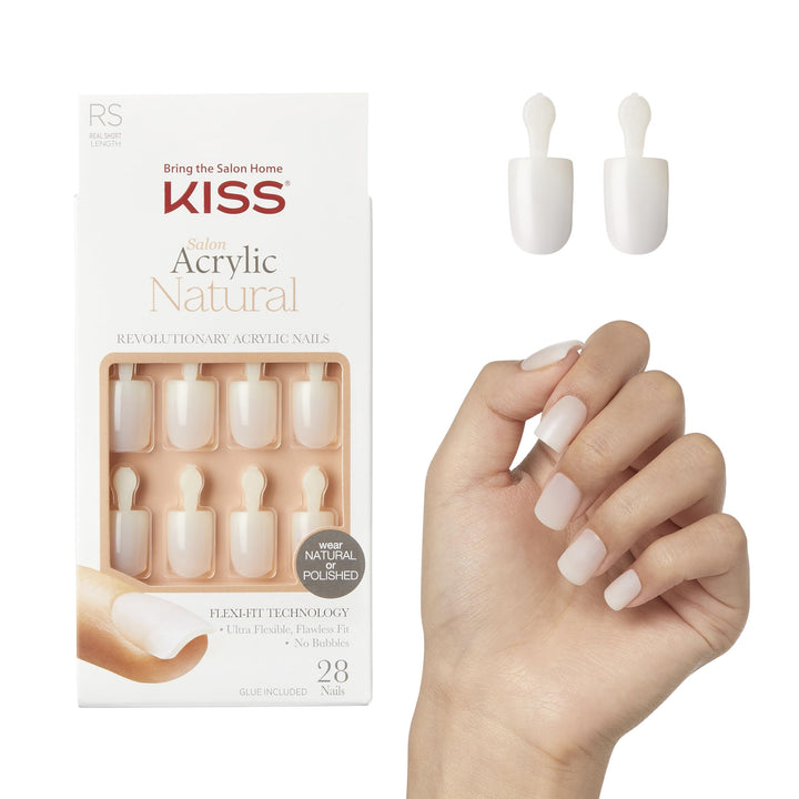 Salon Acrylic Natural Press On Nails, Nail glue included, &#39;Rare&#39;, Nude, Short Size, Squoval Shape, Includes 28 Nails, 2g Glue, 1 Manicure Stick, 1 Mini File
