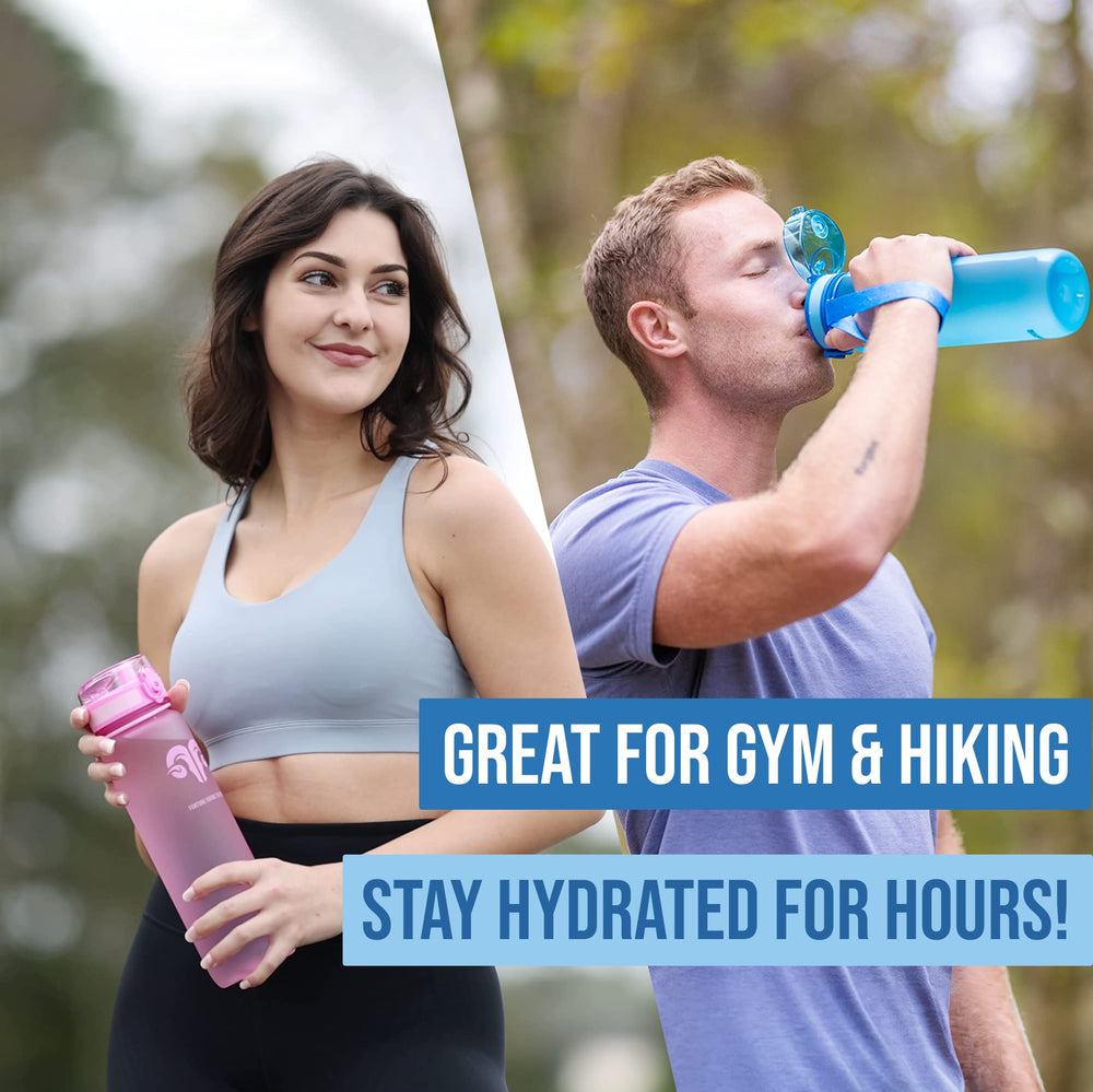 Best Sports Water Bottle - 32oz - Spill Proof & Lightweight - Perfect for Fitness & Outdoor Activities - Reusable Plastic - Narrow Mouth, Quart Sized - One-Click Water Bottle - Blue