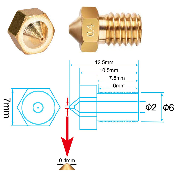 E3D Nozzles, ExcelFu M6 0.2mm Brass Nozzle Extruder Print Head for 1.75mm Filament E3D V5-V6 3D Printer, Pack of 20