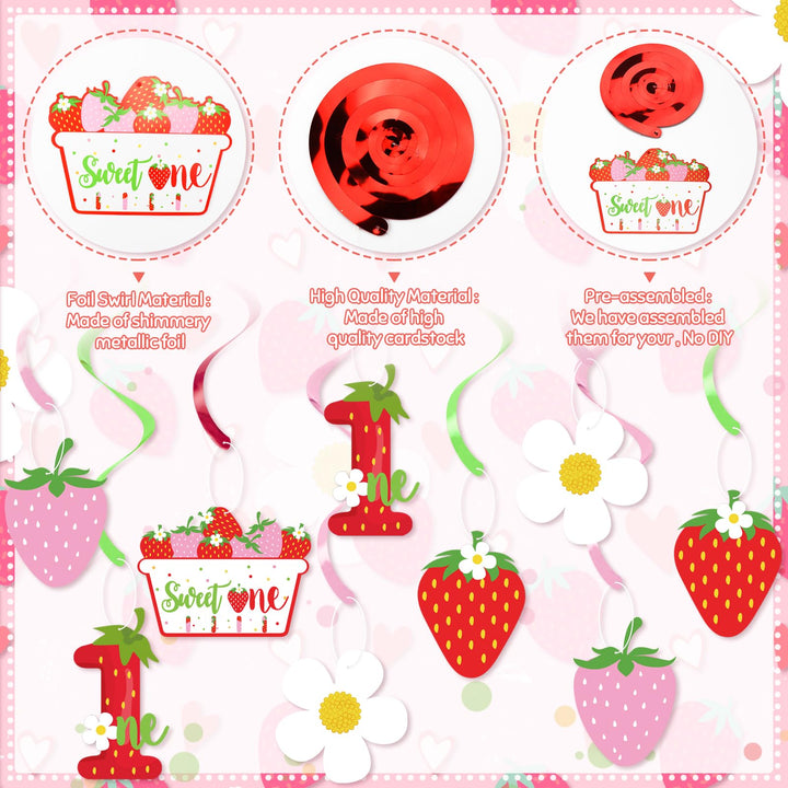 20Pcs Strawberry Sweet One Hanging Swirl Decorations,Strawberry Summer Fruit Party Hanging Decor for Strawberry First Birthday Party,Berry Sweet Themed Party,1st Bday Favors Idea,Baby Shower