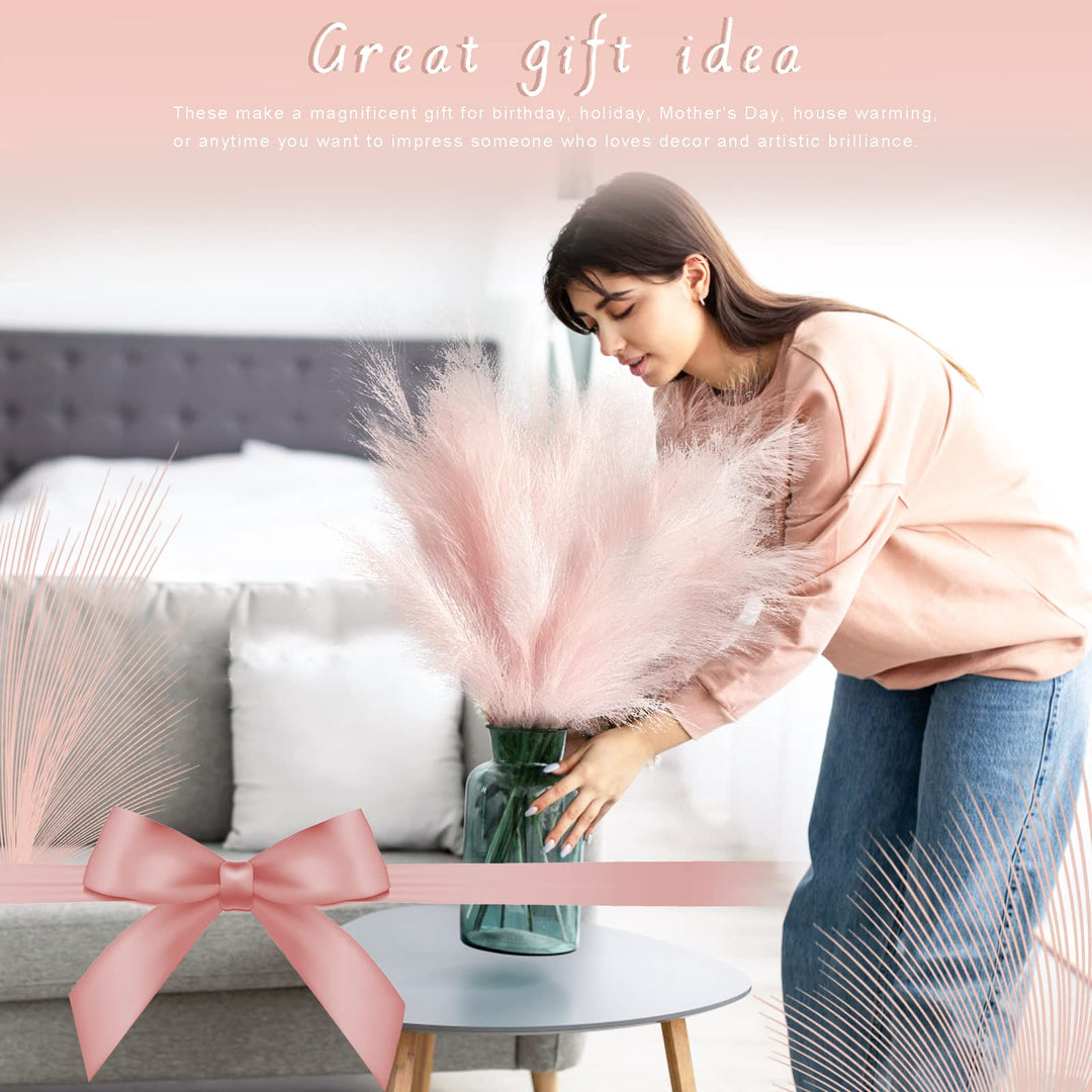 8Pcs 35.4” Pink Faux Pampas Grass Large Branches Boho Decor, Non-Shedding Fluffy Artificial Bulrush Floral Feathers, Tall Reed Fluffy Stems Vase Filler for Living Room Wedding Decoration