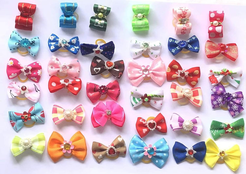 40 Pack Pet Hair Bow with Rubber Bands for Yorkie Small dogs- assorted colors (Cute)