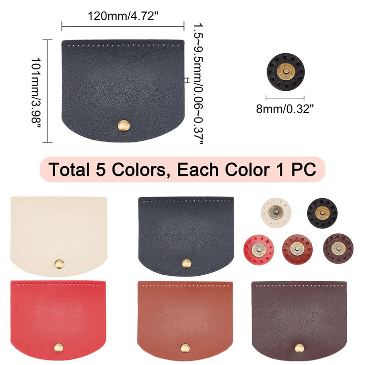 Bag Flip Cover, 5 Colors 4.7 x 4 Inch Rectangle Imitation Leather Bag Cover Sew on Faux Leather Tab Closure with Alloy Buckle for DIY Handbag Purse Shoulder Bag Making Supplies, 5Pcs/Set