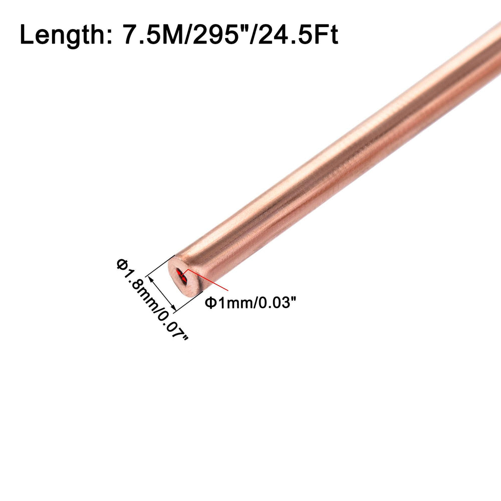 Refrigeration Tubing 1.8mm OD x 0.8mm ID x 24.5Ft Length Copper Tubing Coil
