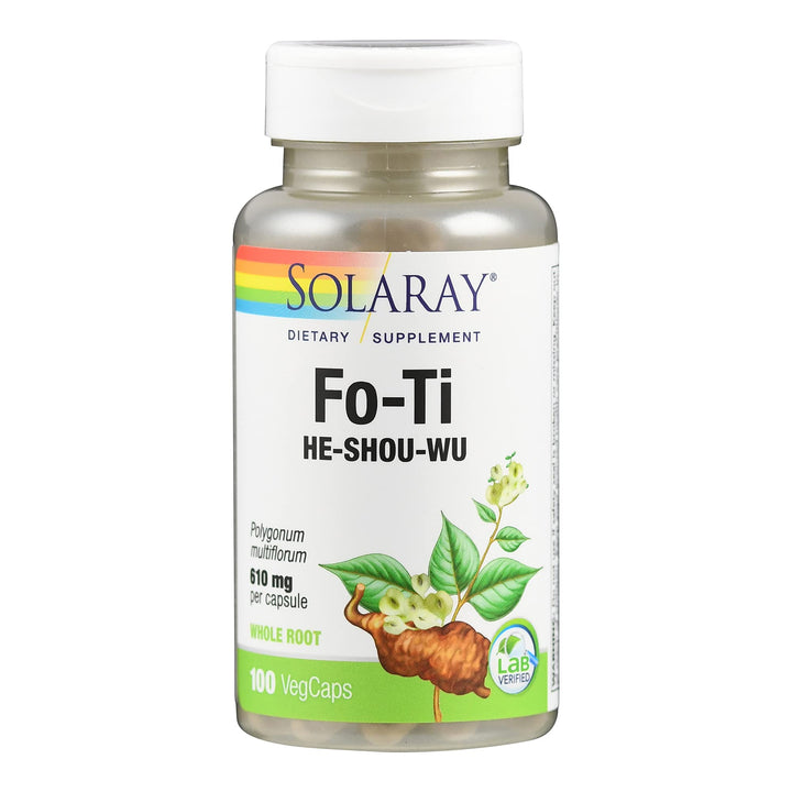 Solaray Fo-Ti 610 mg - Herbal Support for Aging, Longevity, and Hair, Skin &amp; Nails - Vegan - 60-Day Money-Back Guarantee - 100 Servings, 100 VegCaps