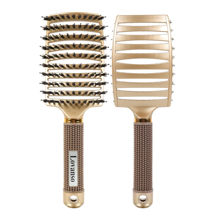 2pcs Boar Bristle Hair Brushes Curved Vented Brush for Long, Thick, Thin, Curly &amp; Tangled Hair Women &amp; Men with Faster Blow Dryer Drying