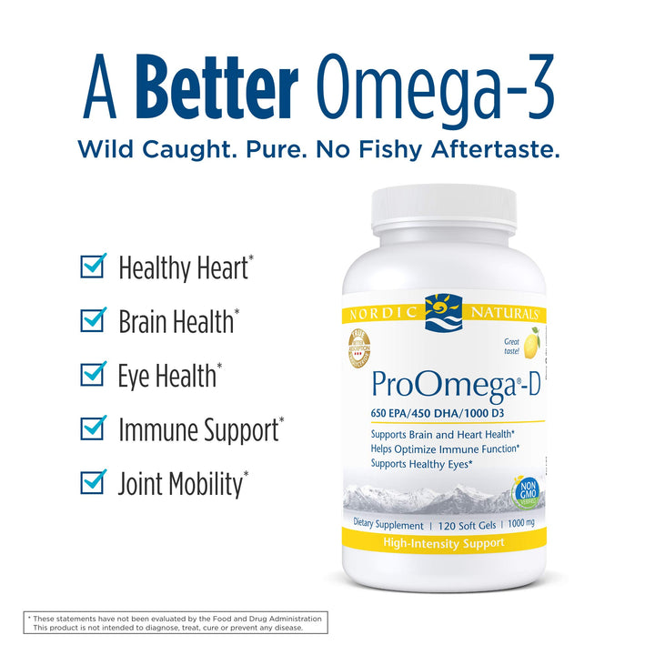 ProOmega-D, Lemon Flavor - 120 Soft Gels - 1280 mg Omega-3 + 1000 IU D3 - High-Potency Fish Oil - EPA &amp; DHA - Brain, Eye, Heart, &amp; Immune Health - Non-GMO - 60 Servings