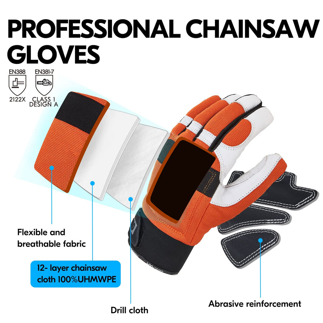 Vgo... Chainsaw Gloves Cut Resistant 12-Layer, Work Glo