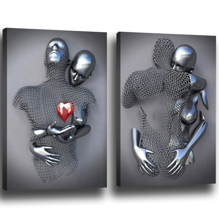 Unframed Love Heart 3D Black Canvas Wall Art Decor Blac