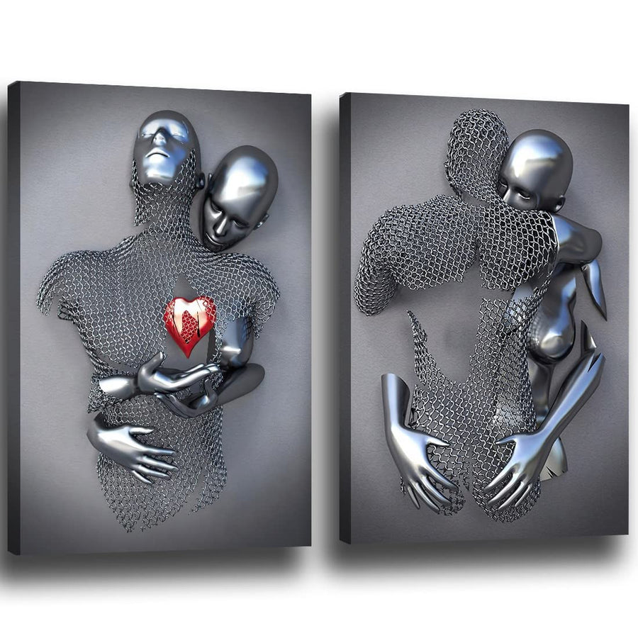 Unframed Love Heart 3D Black Canvas Wall Art Decor Blac