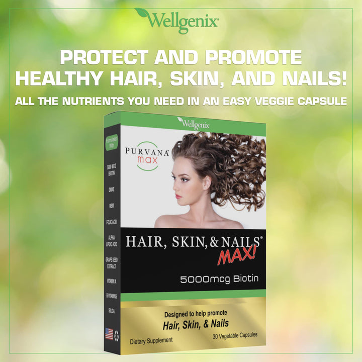 Purvana Max Hair, Skin, and Nails Vitamin - 5000mcg Bio