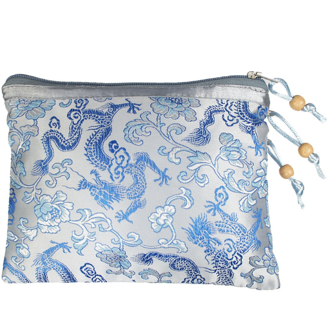 2 pc Chinese Silk Brocade 3 Zipper Pocket Tassel Jewelry Bag Gift Pouch