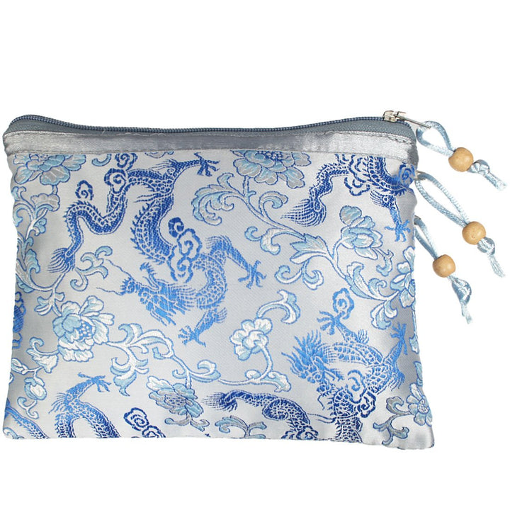 2 pc Chinese Silk Brocade 3 Zipper Pocket Tassel Jewelry Bag Gift Pouch