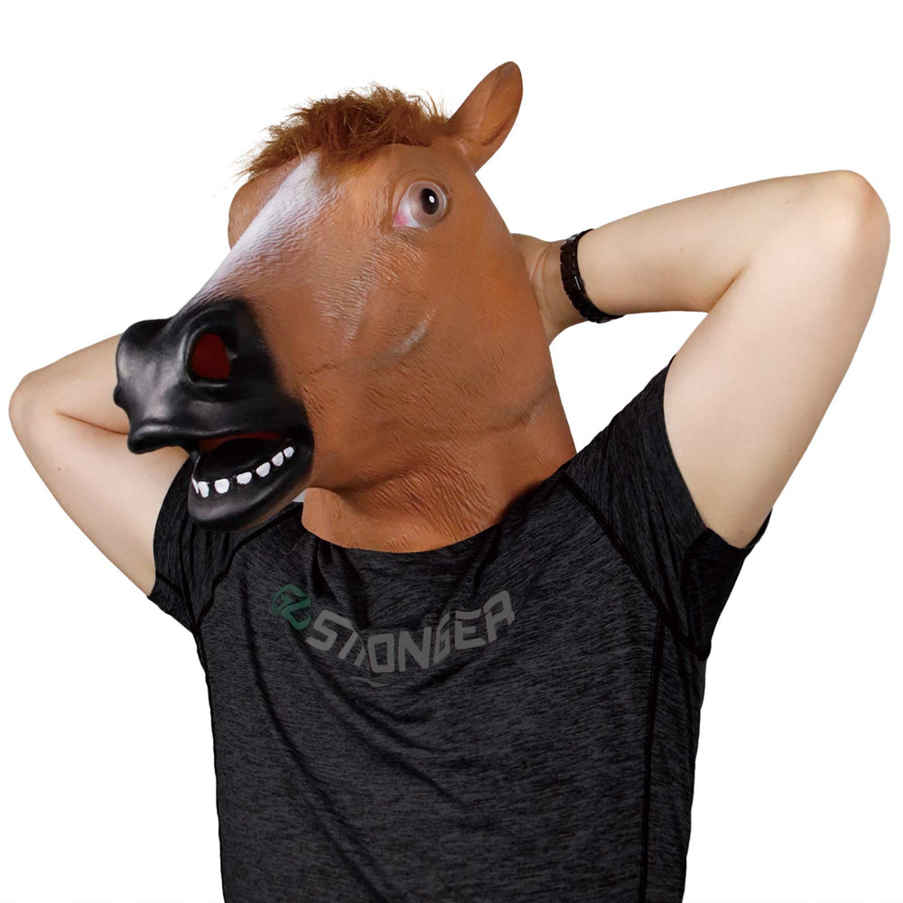 Horse Head Mask for Adult, Brown Horse Head Latex Animal Mask, Novelty Halloween Costume for Masquerade Party
