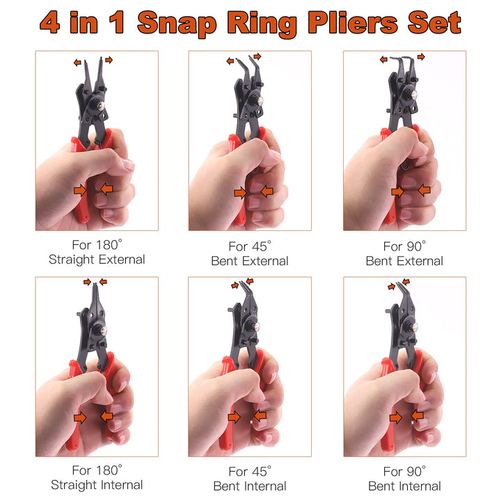 261Pcs 4 In 1 Snap Ring Pliers Set Snap Ring Pliers Remover Retaining Circlip Pliers with 260Pcs Internal and External Snap Ring Retaining Ring Assortment Kit