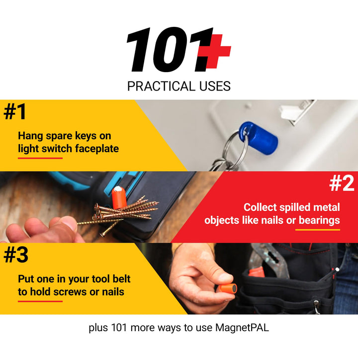 MagnetPal 3 pack Heavy-Duty Neodymium Anti-Rust Magnet, Best for Magnetic Stud Finder / Key Organizer / Indoor and Outdoor Multi Uses, Yellow with Key Ring (SP-MPM3YL)