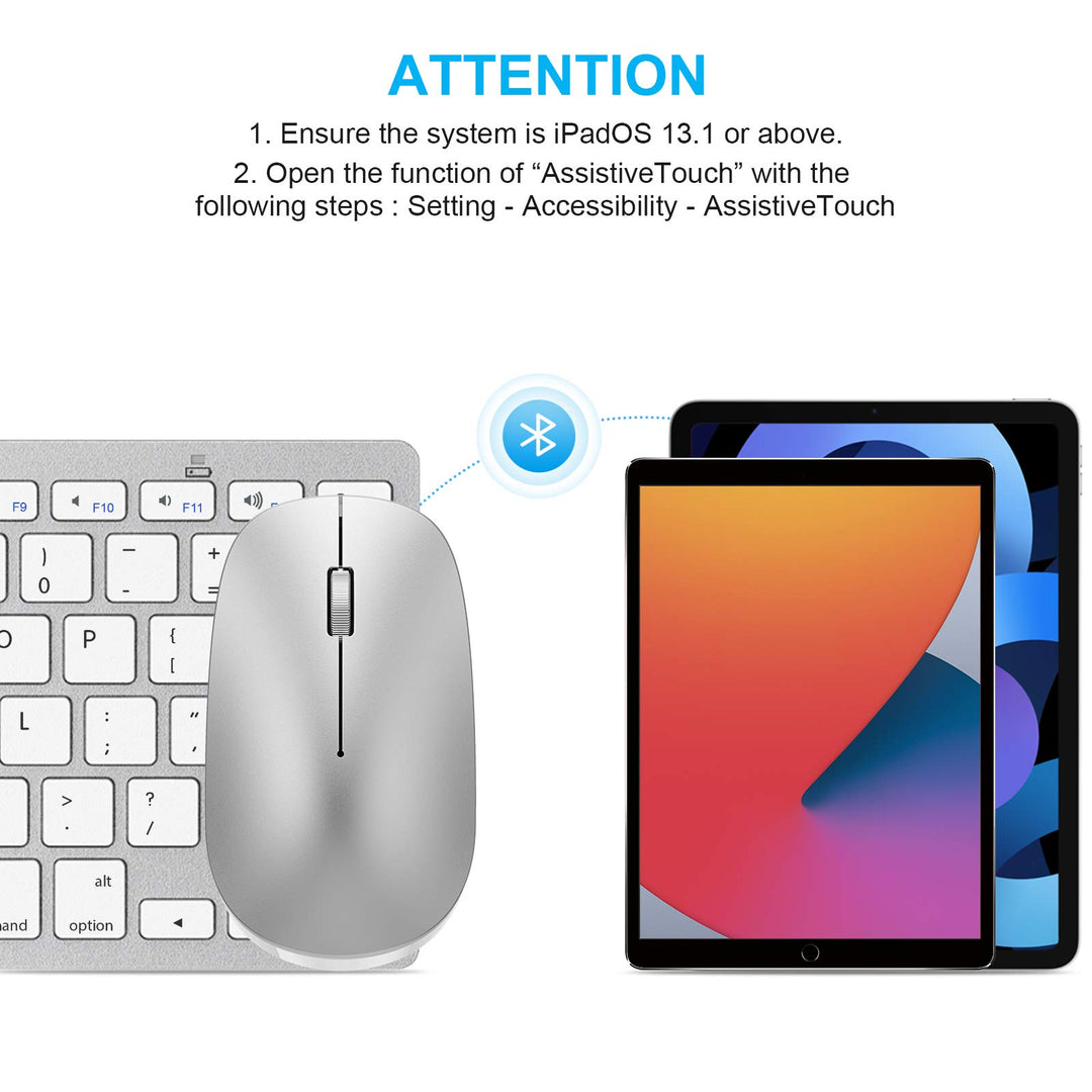 Wireless Keyboard and Mouse Combo for iPad, Bluetooth Keyboard Mouse for iPad Pro M4 &amp; iPad Air M2 2024 (13 inch &amp;11 inch), iPad Air 5th 4th Gen, iPad 10th 9th 8th Gen, Silver White