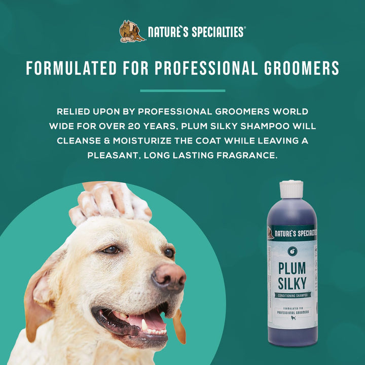 Nature&#39;s Specialties Plum Silky Ultra Concentrated Dog Shampoo Conditioner, Makes up to 3 Gallons, Natural Choice for Professional Pet Groomers, Silk Proteins, Made in USA, 16oz