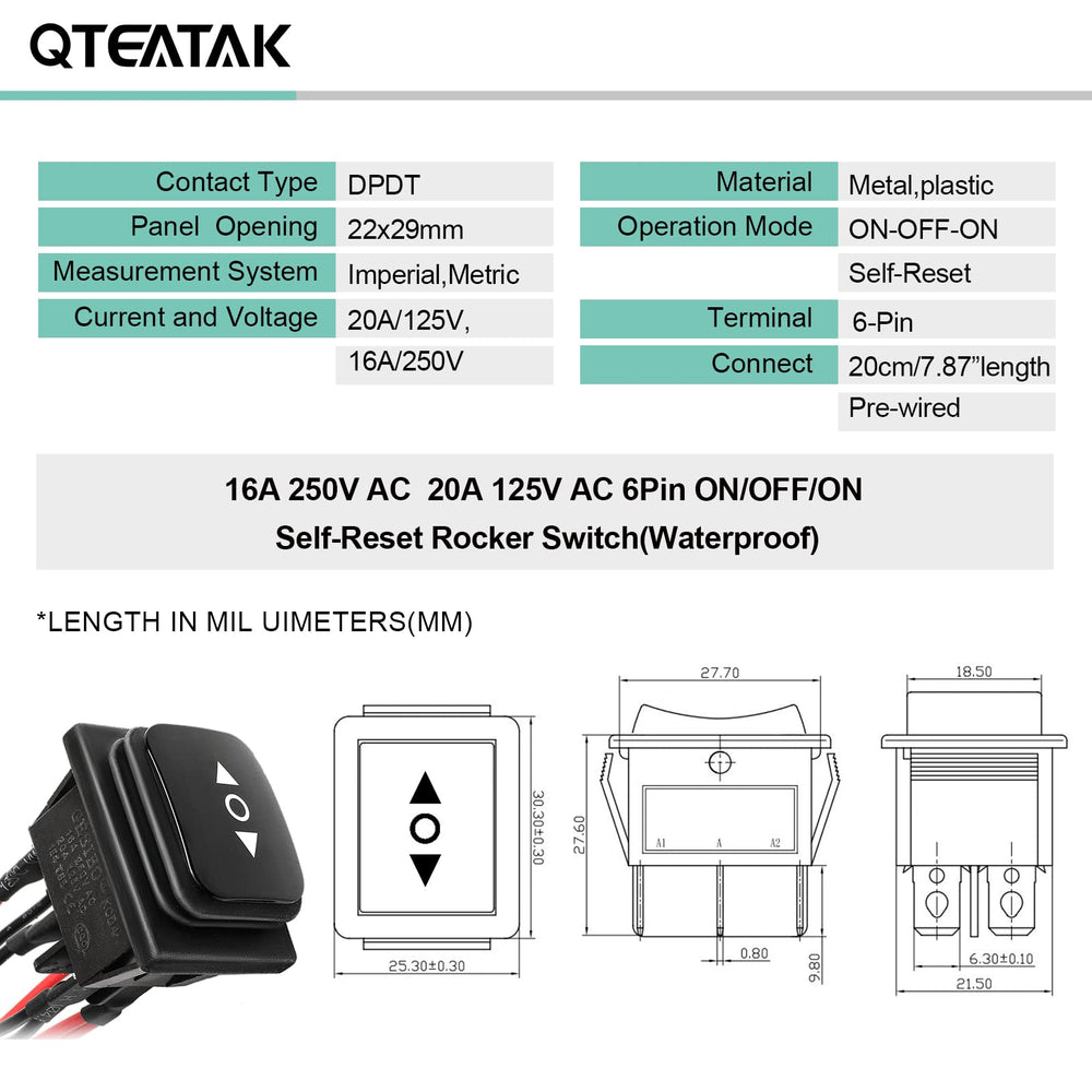 QTEATAK DC 12V 10A 6 Pin 3 Position (ON)-Off-(ON) AC 11