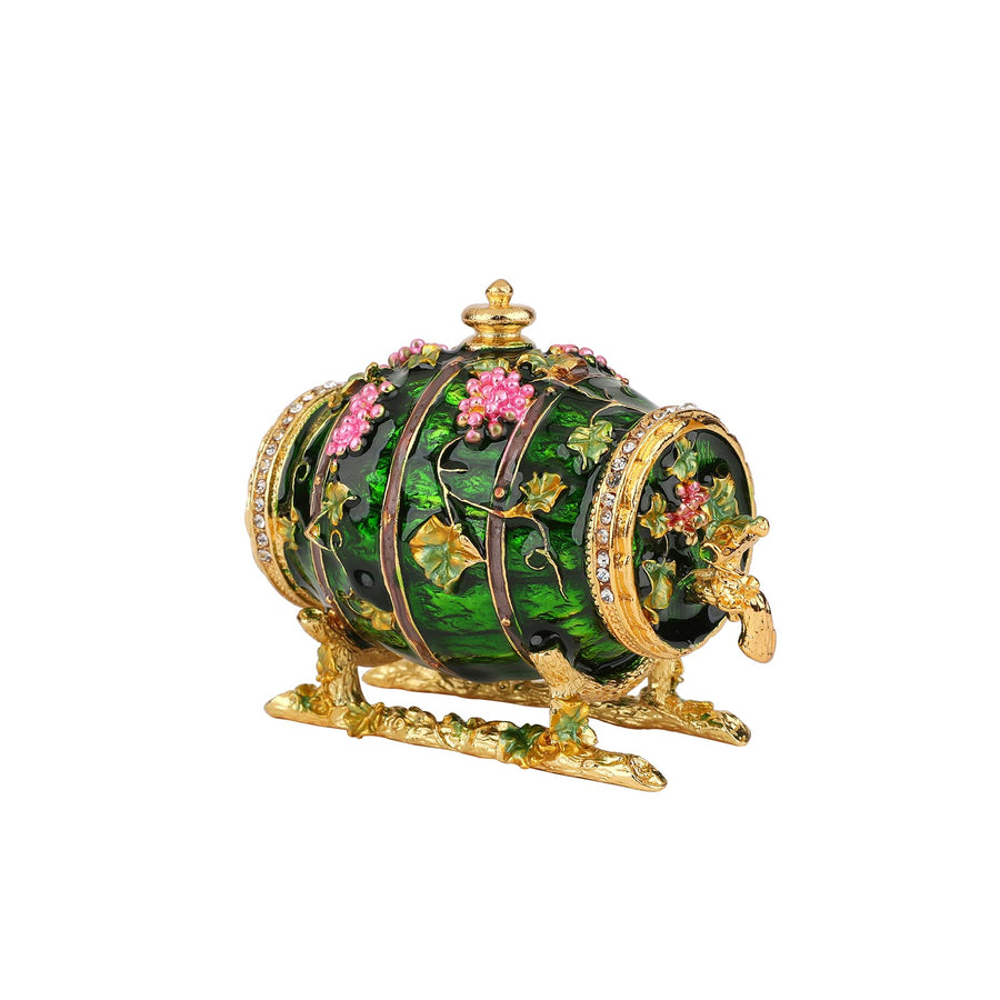 Wine Barrel Trinket Boxes Hinged Enameled Jewelry Box Hand-Painted Vintage Barrel Decoration Figurine Ornaments Craft Gift
