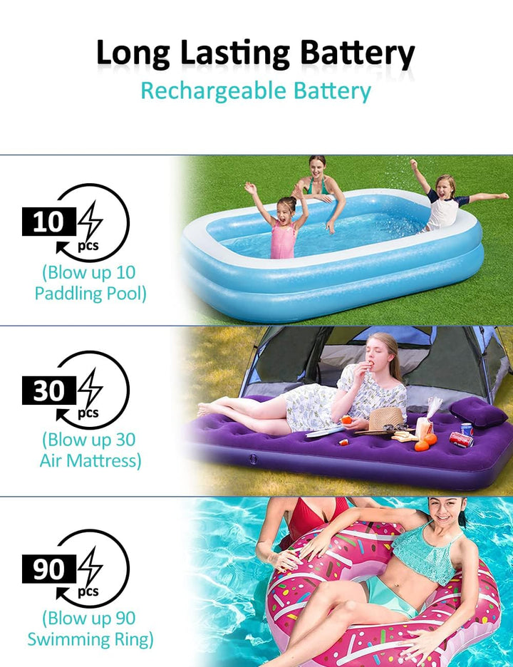 Electric Air Pump for Inflatables- 2000mAH Rechargeable Battery Powered Air Mattress Pump- Cordless Portable Air Pump, Quick-Fill Inflator Pump for Camping Air Mattress Bed, Pool Floats Toys, Boats