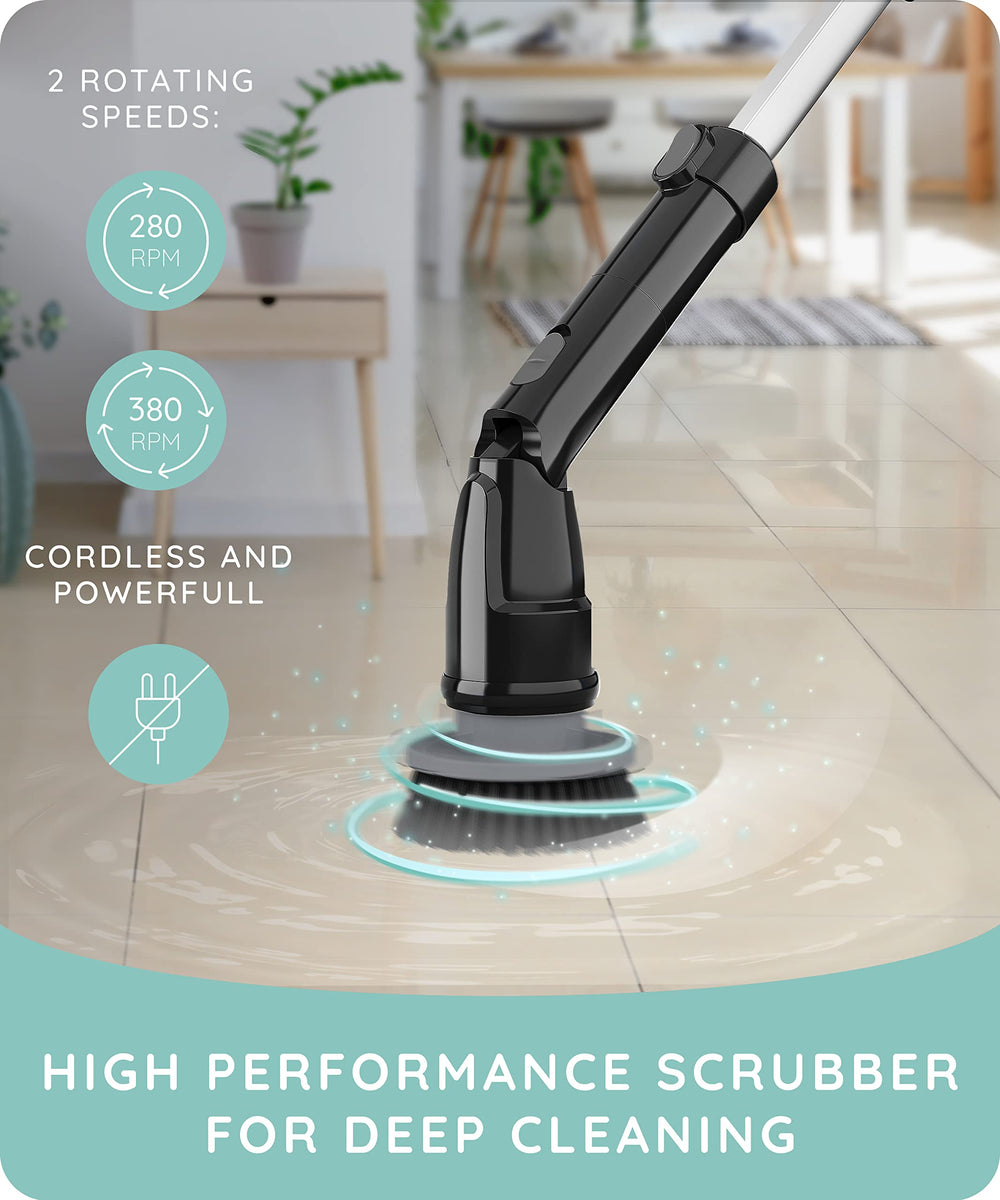 Handheld Electric Spin Scrubber, Cordless Automatic Power Scrubber for Shower, Cleaner for Tile, Grill, Dish, Sink, Shower Scrubber with 3 Brush Heads (Packaging May Vary, Black)