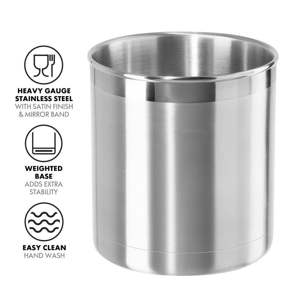 Stainless Steel Jumbo Utensil Holder - 7 Utensil Caddy, Weighted Base for Stability - Extra Large Utensil Crock and Countertop Utensil Organizer, Stainless Steel