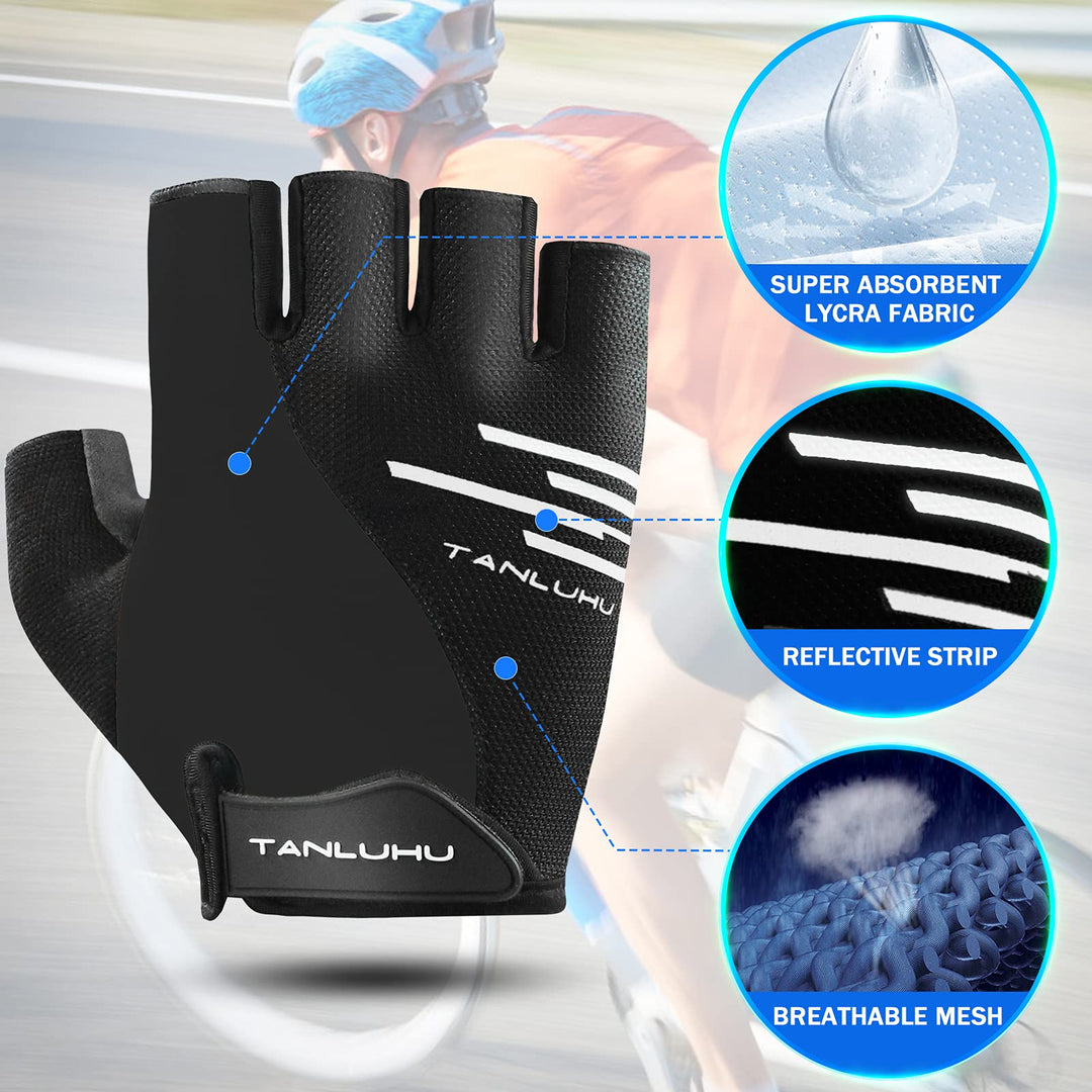 5MM Thicken SBR Shock Pads Bike Gloves Cycling Gloves Half Finger Biking Glove Moutain Bike Gloves Anti-Slip Shock-Absorbing Padded Breathable Road Bike Glove Bicycle Gloves for Men/Women