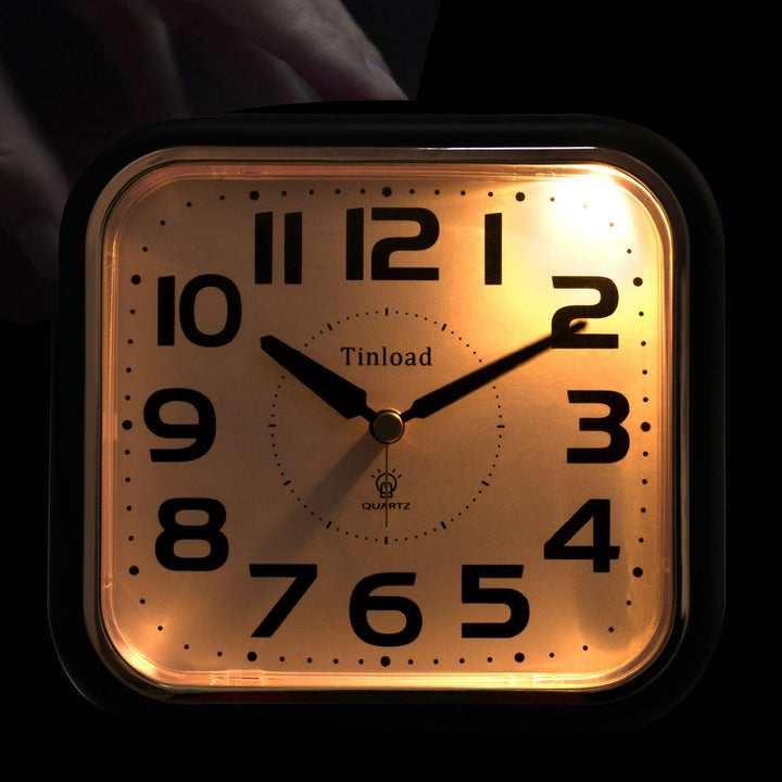5.5 Silent Analog Alarm Clock Non Ticking, Gentle Wake, Beep Sounds, Increasing Volume, Battery Operated Snooze and Light Functions, Easy Set, Black (Best for Elder)