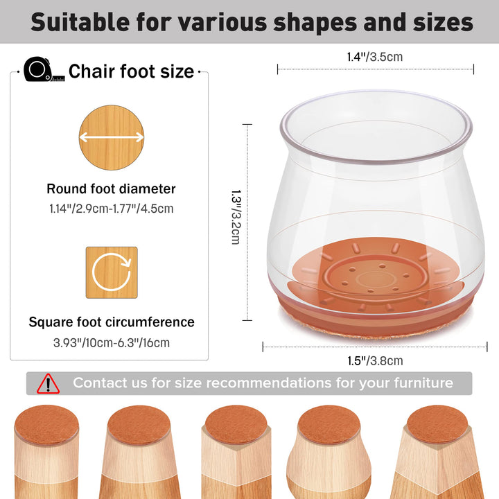 Chair Leg Floor Protectors, 24Pcs Silicone Covers for Hardwood Floors Felt Bottom Furniture Leg Cover Non Slip Leg Feet Protector, Chair Socks Pads Caps Reduce Noise Scratch